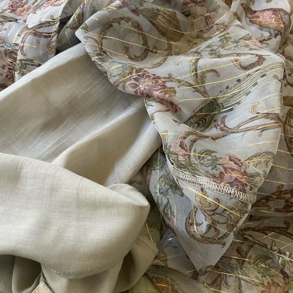 Soft Surroundings Aitana Dusty Pink Bird Floral Sheer Metallic Blouse M - Picture 7 of 10